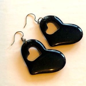 Black Heart Earrings Black Heart Silhouette Earrings 1980’s Heart Earrings
